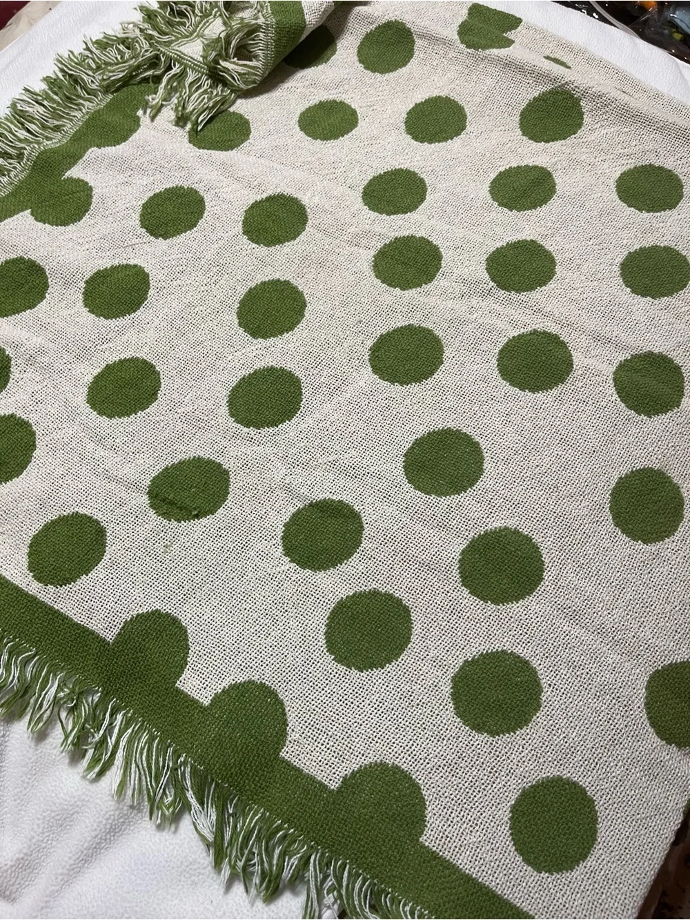 Green Polka Dot Fringe Throw Blanket 21-sup
